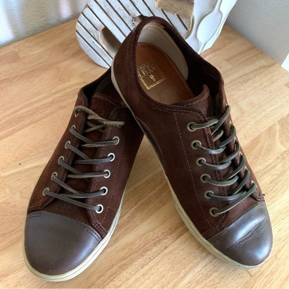 Frye Chambers Mens Low Top Suede Sneakers Brown Leather Cap-Toe Lace Up Size 11 - Picture 9 of 16